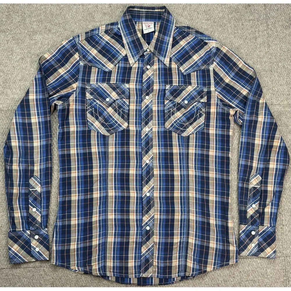 True Religion Men's Button Up Long Sleeve Snap Button Western Shirt‎ Size Large